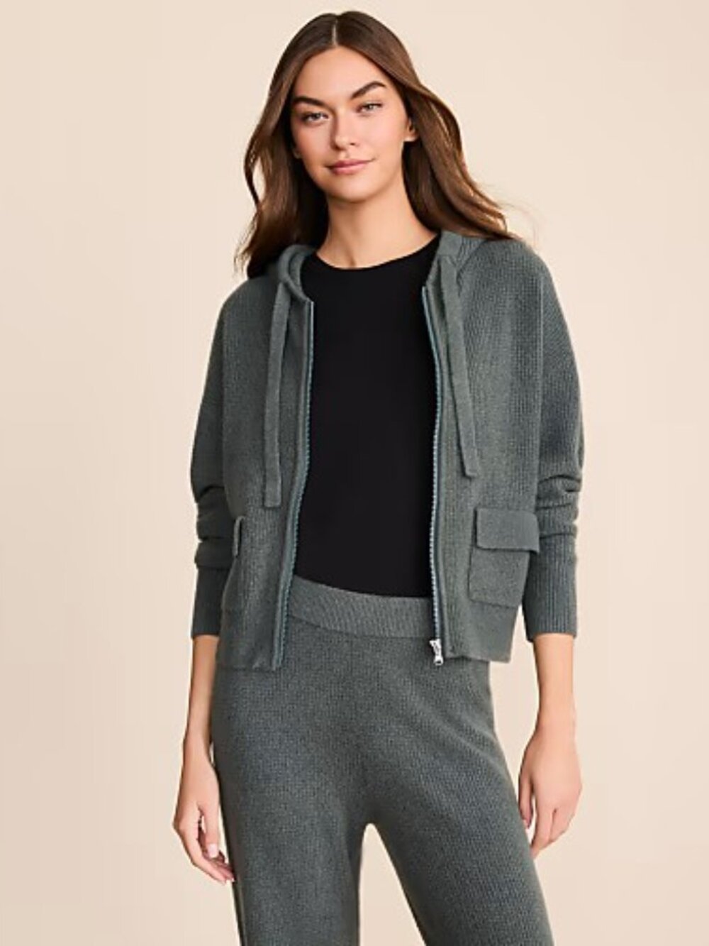 LOFT Lou & Grey Heathered Waffle Cloudstitch Zip Hoodie - NWT